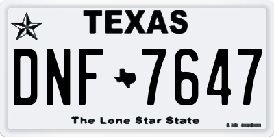 TX license plate DNF7647
