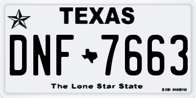 TX license plate DNF7663