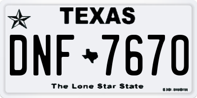 TX license plate DNF7670