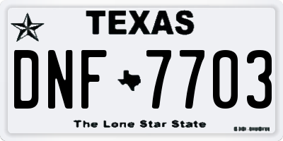 TX license plate DNF7703