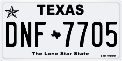 TX license plate DNF7705