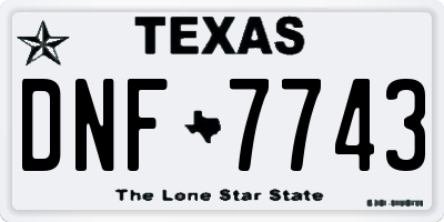 TX license plate DNF7743