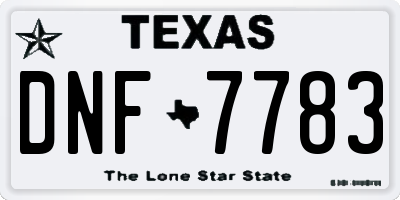 TX license plate DNF7783