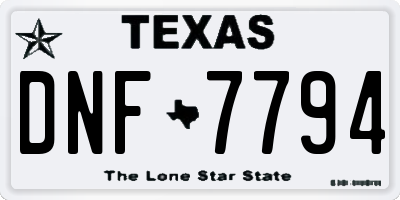 TX license plate DNF7794