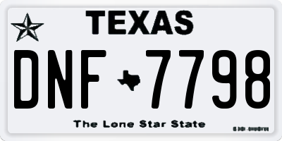 TX license plate DNF7798