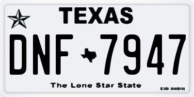 TX license plate DNF7947