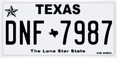 TX license plate DNF7987