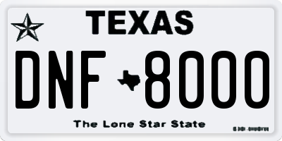 TX license plate DNF8000