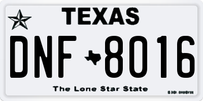 TX license plate DNF8016