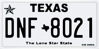 TX license plate DNF8021