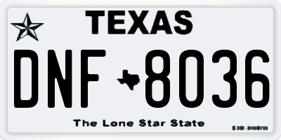 TX license plate DNF8036