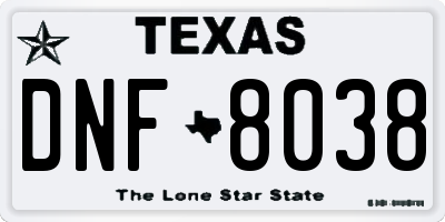 TX license plate DNF8038