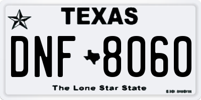 TX license plate DNF8060
