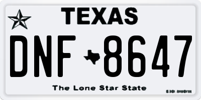 TX license plate DNF8647