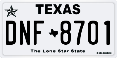 TX license plate DNF8701