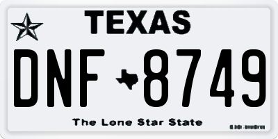 TX license plate DNF8749