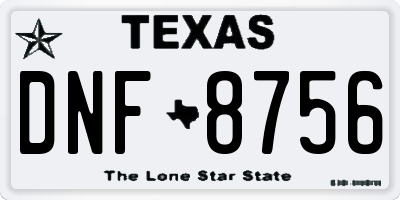 TX license plate DNF8756
