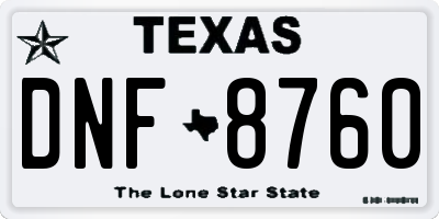 TX license plate DNF8760