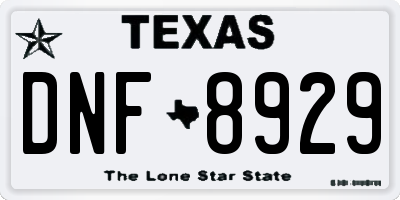 TX license plate DNF8929