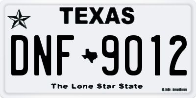 TX license plate DNF9012