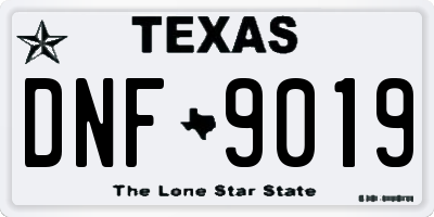 TX license plate DNF9019