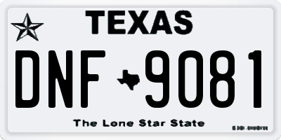 TX license plate DNF9081