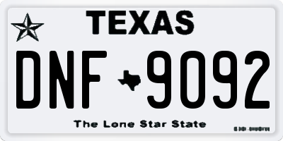 TX license plate DNF9092