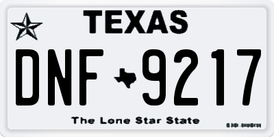 TX license plate DNF9217