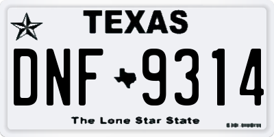 TX license plate DNF9314