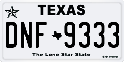 TX license plate DNF9333