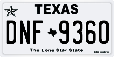 TX license plate DNF9360