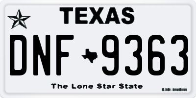 TX license plate DNF9363