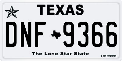 TX license plate DNF9366