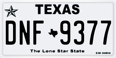 TX license plate DNF9377