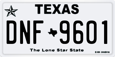 TX license plate DNF9601