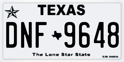 TX license plate DNF9648