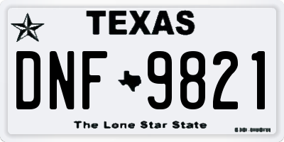 TX license plate DNF9821
