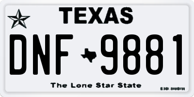 TX license plate DNF9881