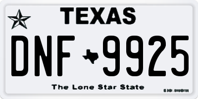 TX license plate DNF9925