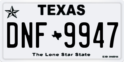 TX license plate DNF9947