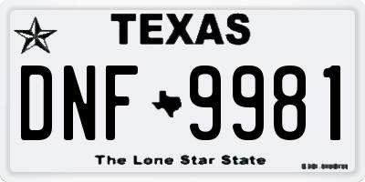 TX license plate DNF9981