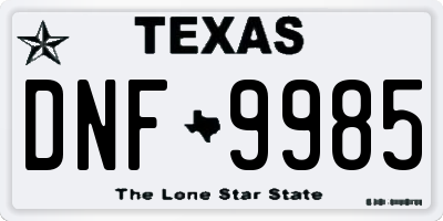 TX license plate DNF9985