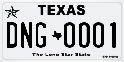 TX license plate DNG0001