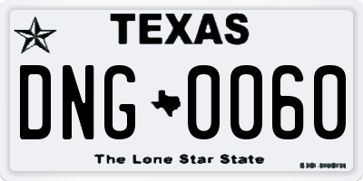 TX license plate DNG0060