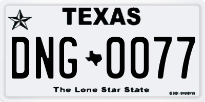 TX license plate DNG0077