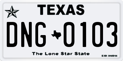 TX license plate DNG0103