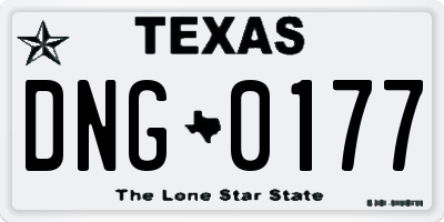TX license plate DNG0177