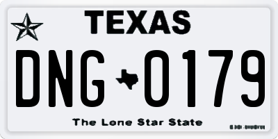 TX license plate DNG0179