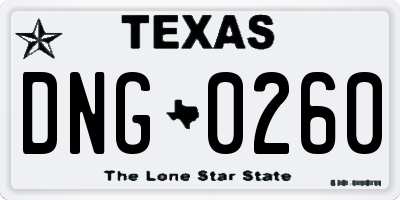 TX license plate DNG0260