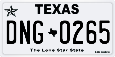 TX license plate DNG0265